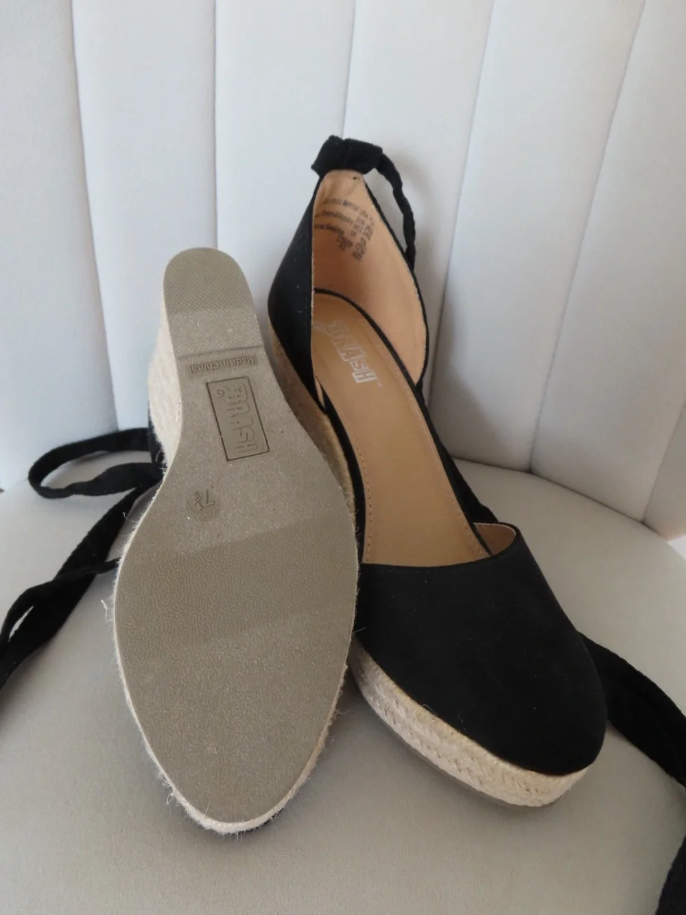 Black Espadrille Wedge Tie-Ankle Heels